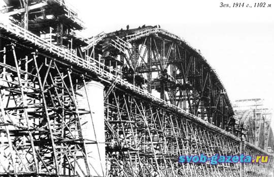 Строительство моста через реку Зея, 1914 год